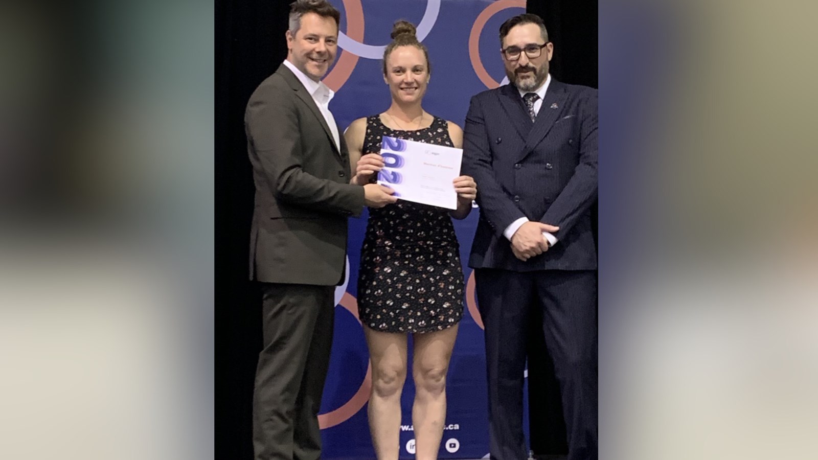 Philippe Nasr, président du conseil d’administration de l’AQPC et directeur général du Collège Lionel-Groulx / Angèle Michaud, professeure en éducation physique au Cégep de Valleyfield / Samuel Bernard, directeur général de l'AQPC 