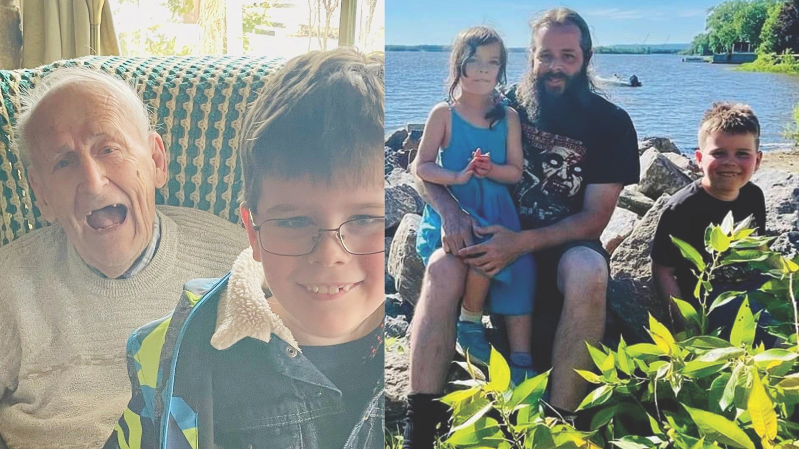 Logan prend la pose, à gauche, avec son arrière-grand-père Georges et son père Dan et sa soeur Ludivine, à droite