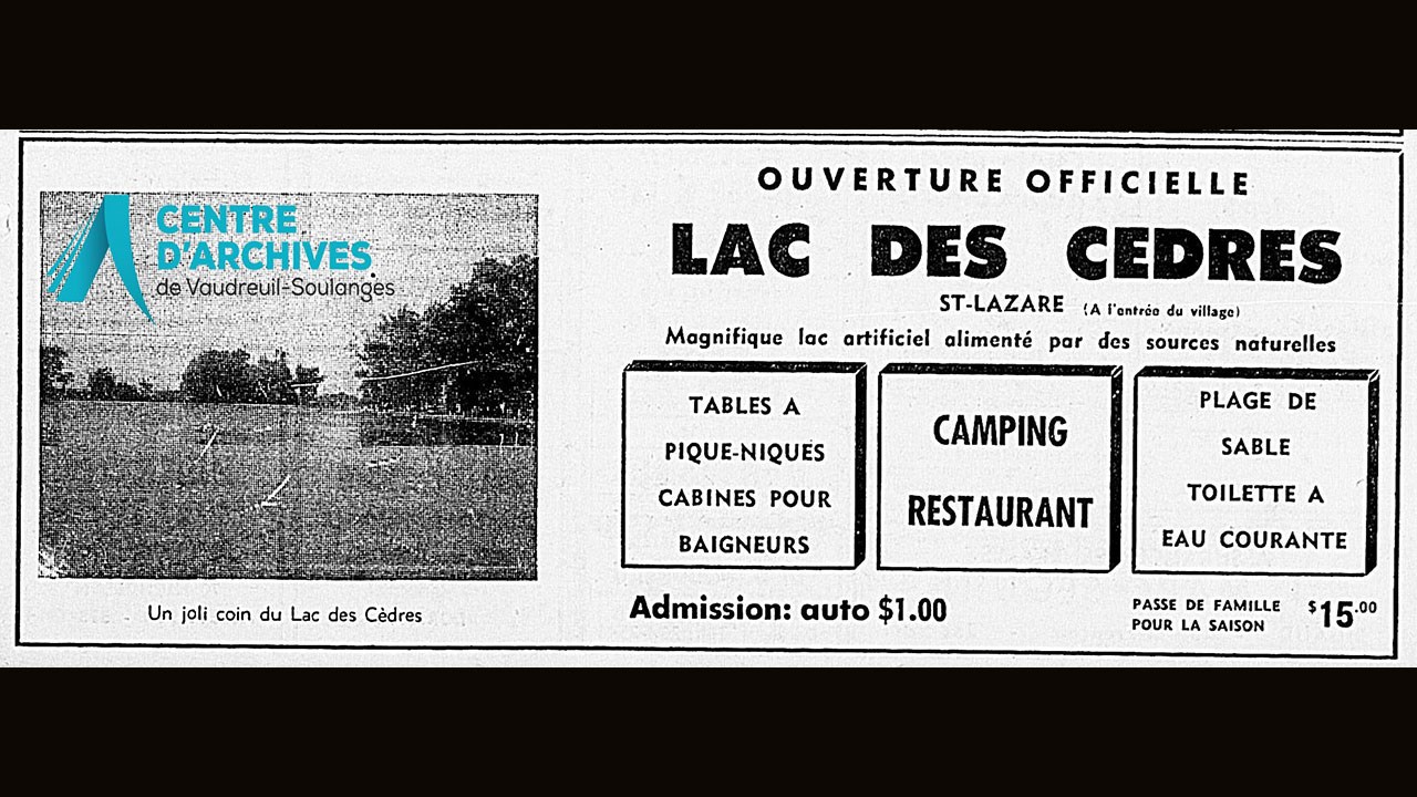 Ouverture officielle du Lac des Cèdres, Camping-Restaurant-Plage le 26 juin 1963.