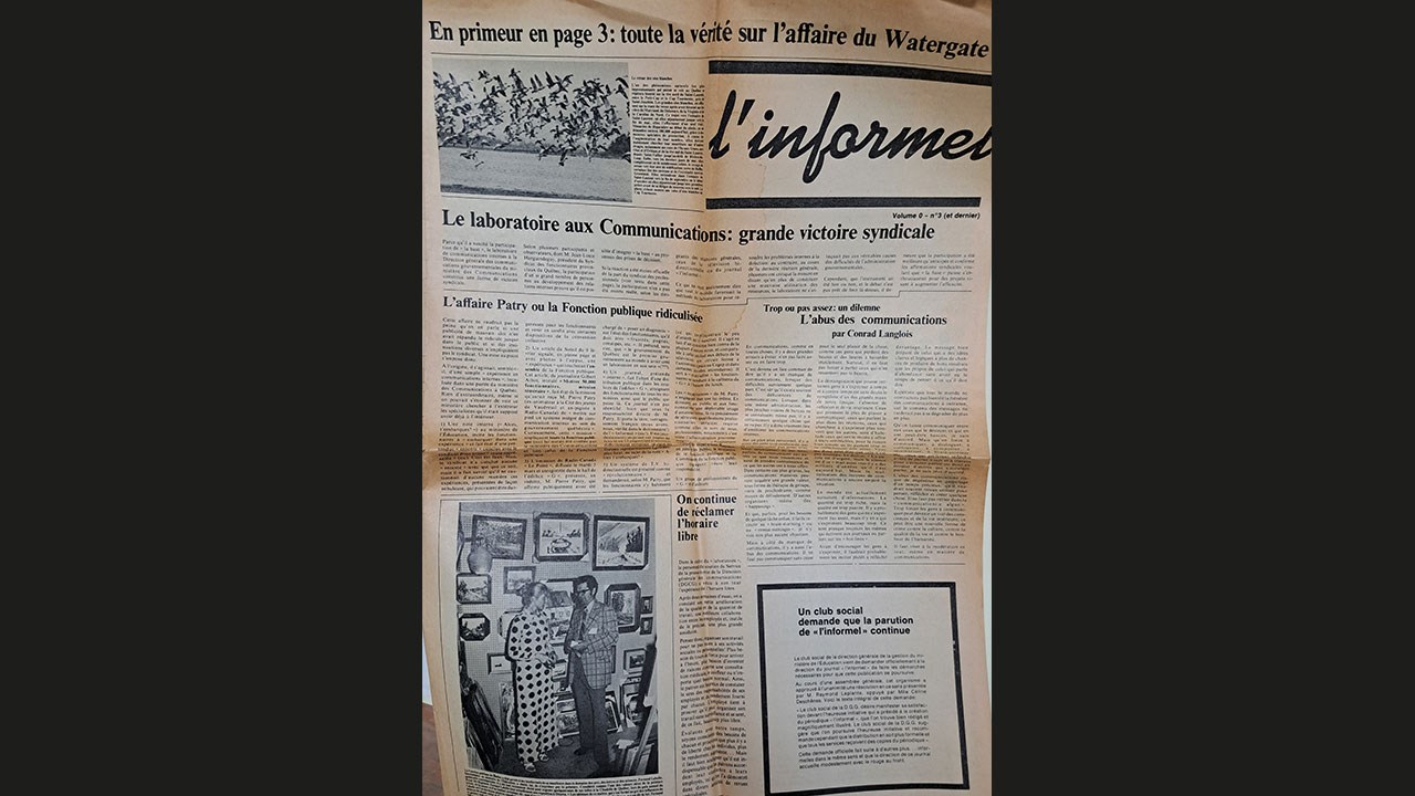 Articles du journal l’informel, volume 0 – no 3, portant sur le projet « Laboratoire » au gouvernement du Québec