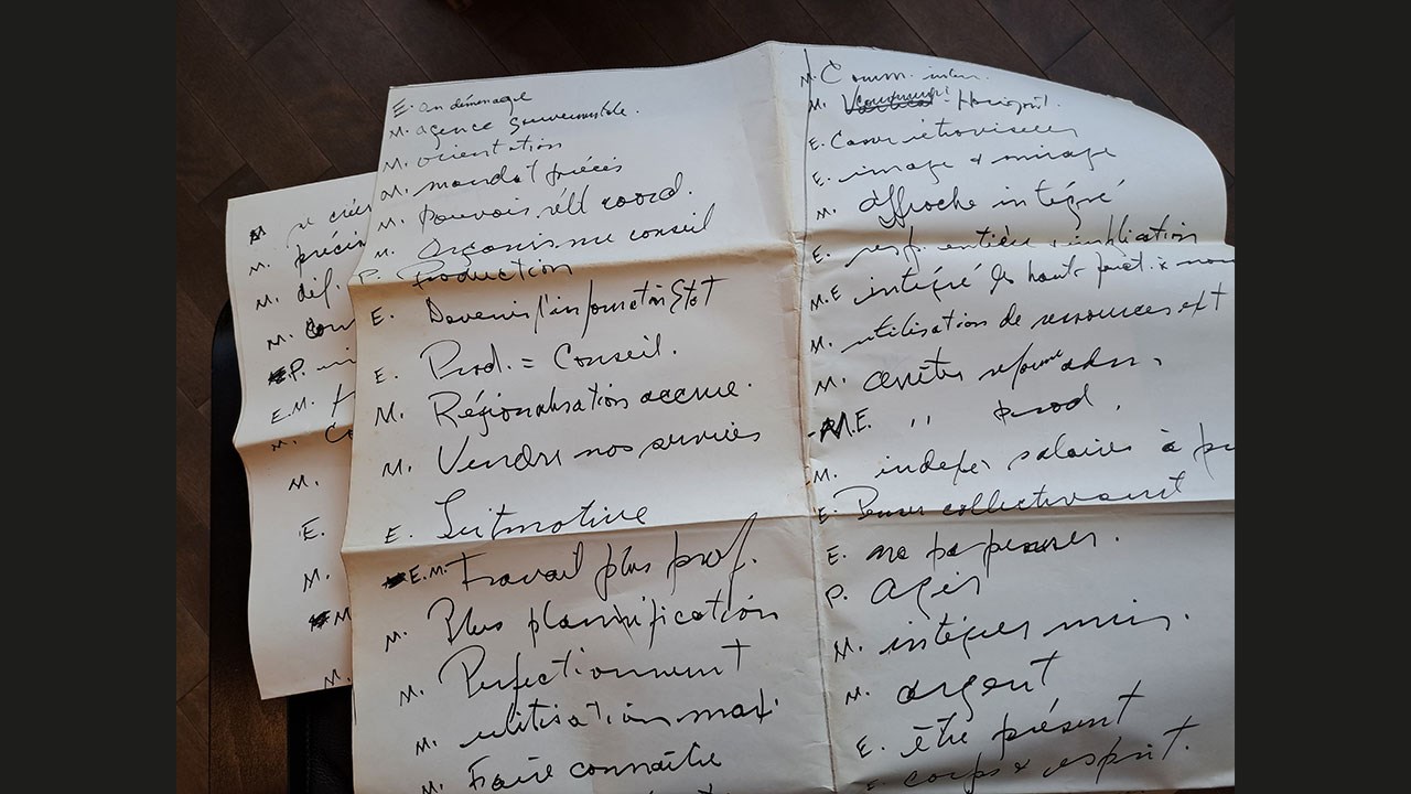 Feuilles de travail de remue-méninges lors du projet de Laboratoire. 1974.