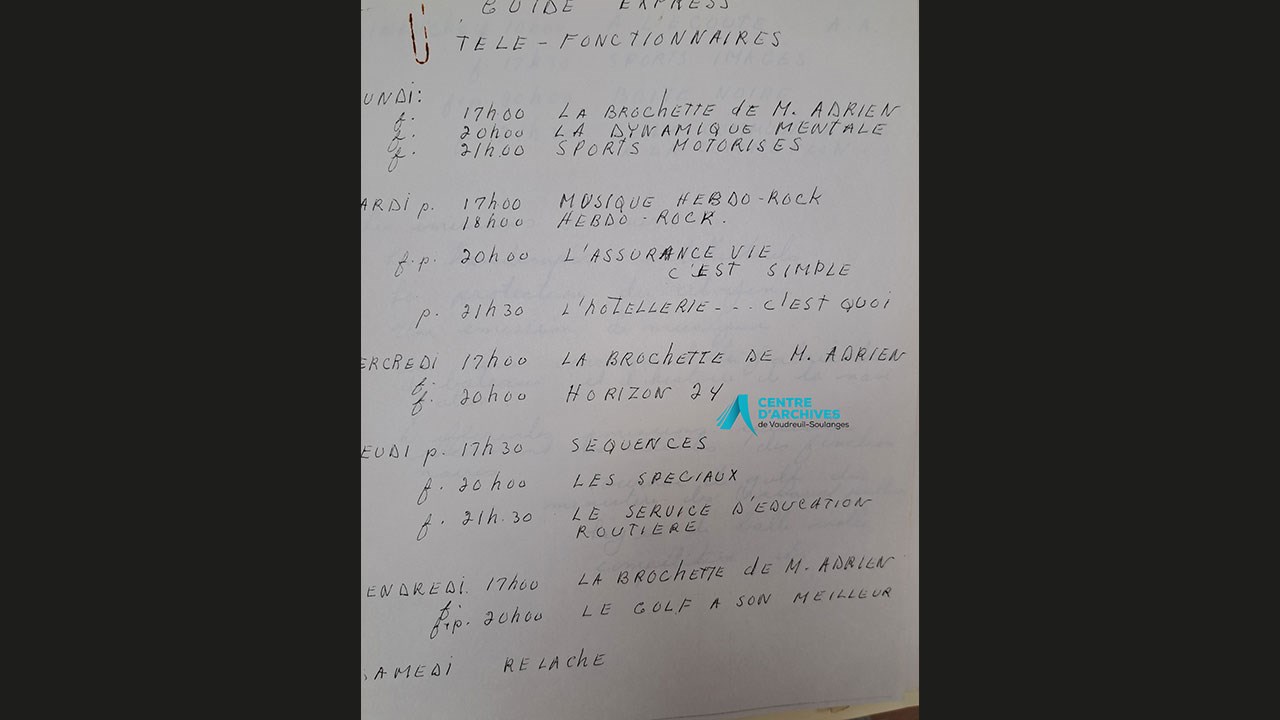 Guide-Express du canal Fonctionnaire (CANAL 24). Document manuscrit.
