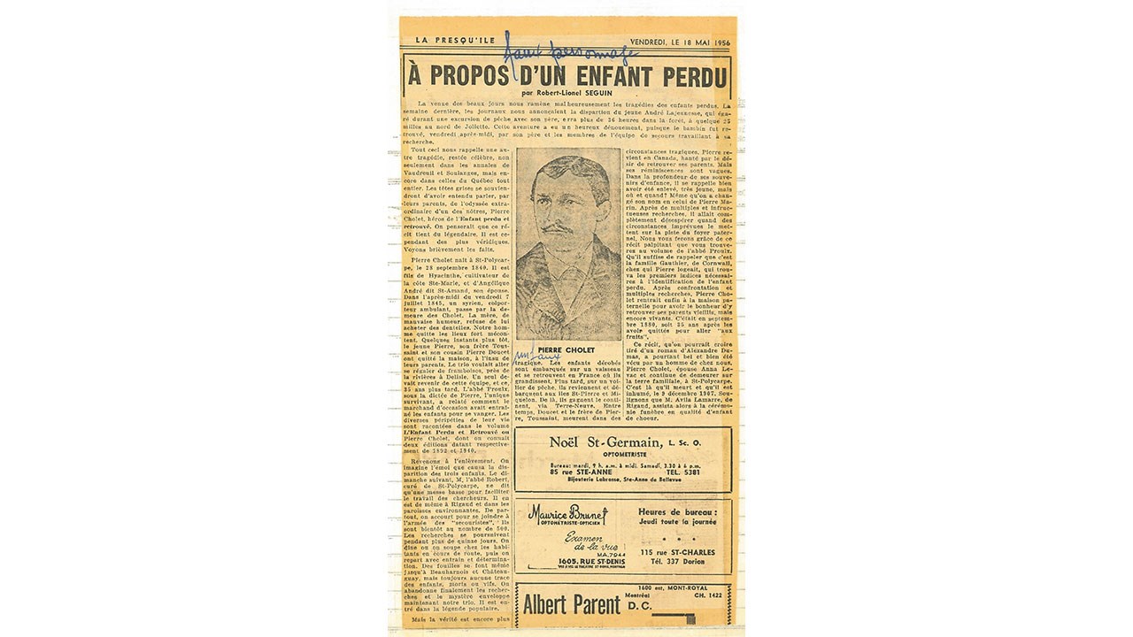 Article de Robert-Lionel Séguin sur Pierre Cholette.