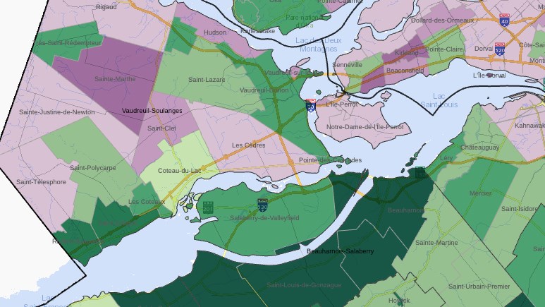 Sur cette carte, plus une municipalité affiche du vert foncé, plus sa population devrait augmenter d'ici 2041 selon l'ISQ.