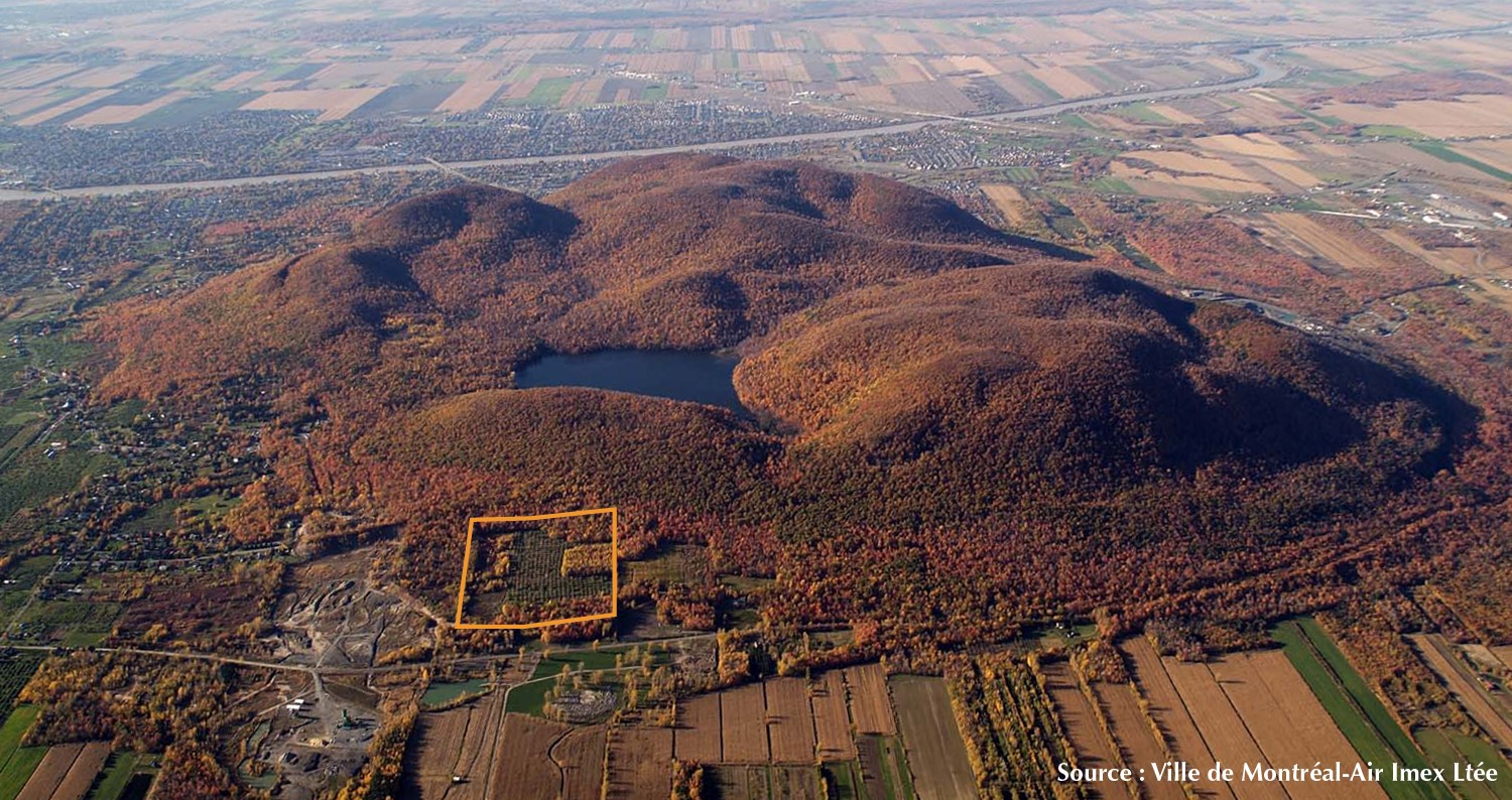 Sur cette photo, on peut voir la propriété Fontaine, nouvellement acquise par le Centre de la nature du mont Saint-Hilaire.