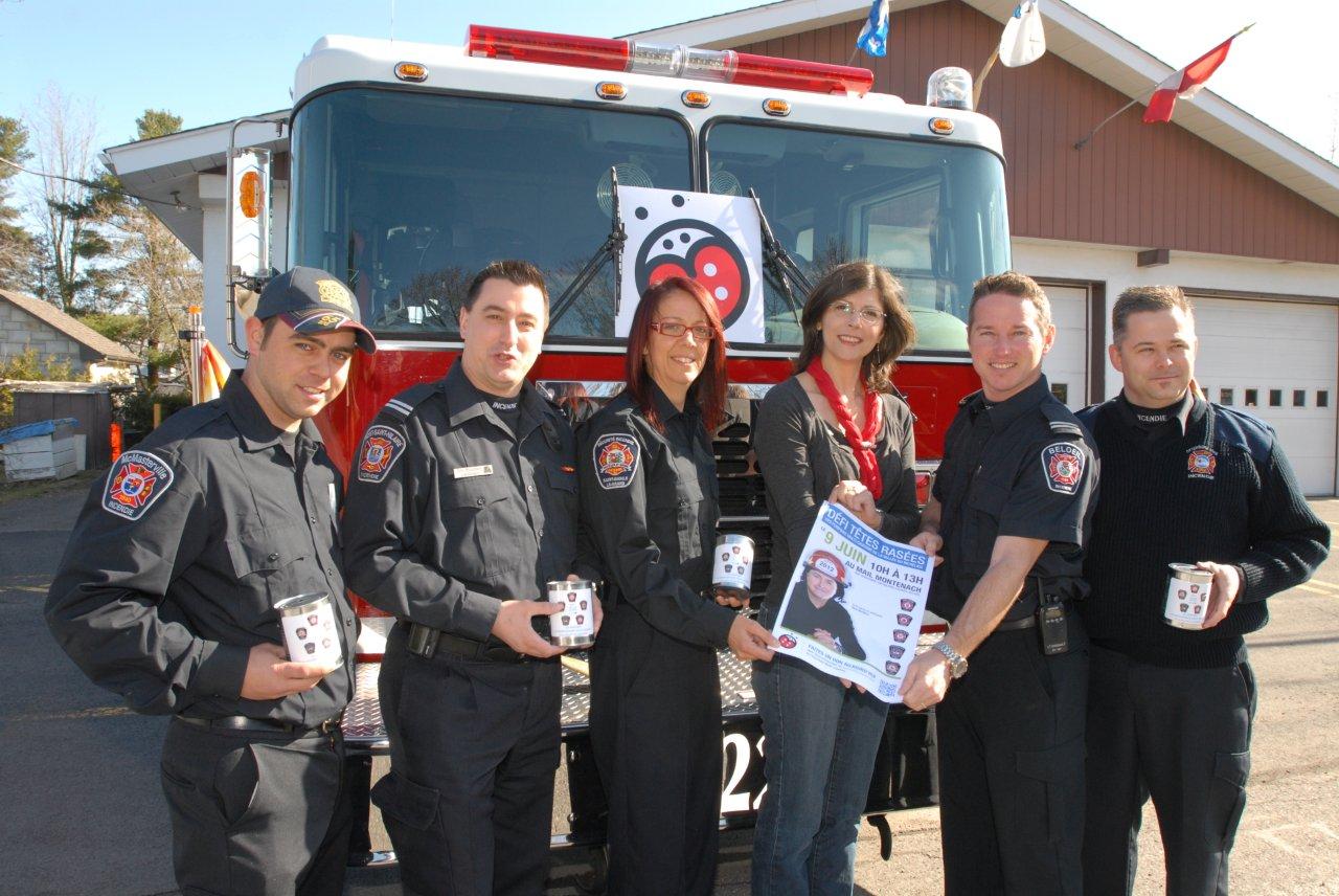 Patrick Tremblay, pompier de McMasterville, Éric Bouchard, lieutenant de Mont-Saint-Hilaire, Nathalie Gosselin, préventionniste à Saint-Basile-le-Grand, Annie Trudeau, agente du Défi têtes rasées pour Leucan, Martin Dussault, lieutenant de Beloeil, et Mark Bedford, pompier préventionniste d’Otterburn Park.