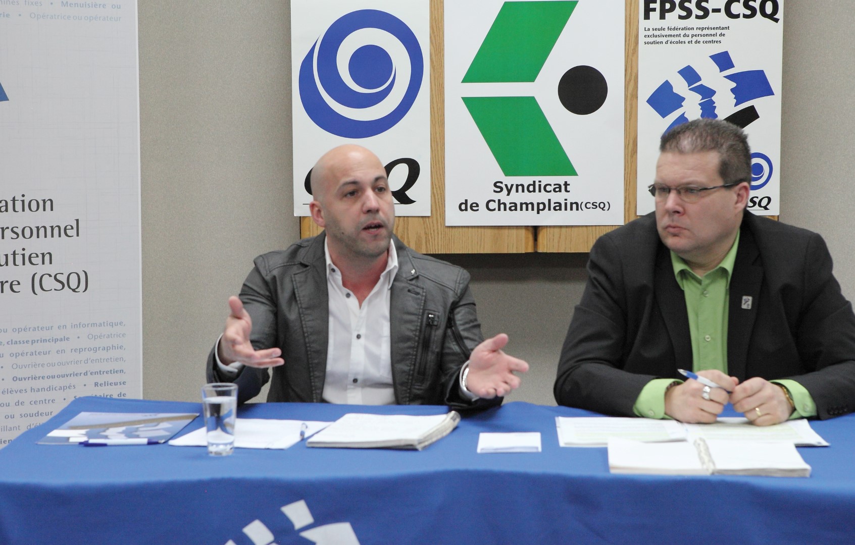 Éric Gingras, président du Syndicat de Champlain, et Éric Pronovost, président de la Fédération du personnel de soutien scolaire.