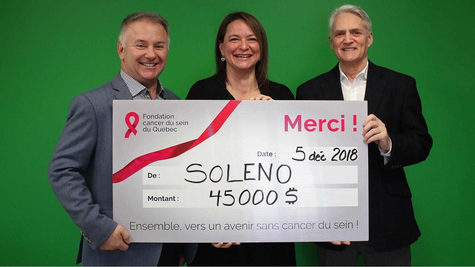Alain Poirier, Président de Soleno, Karine-Iseult Ippersiel, Vice-présidente, développement, partenariats et alliances stratégiques, Errol Duchaine, journaliste, conférencier et ex-animateur de la Semaine verte.
