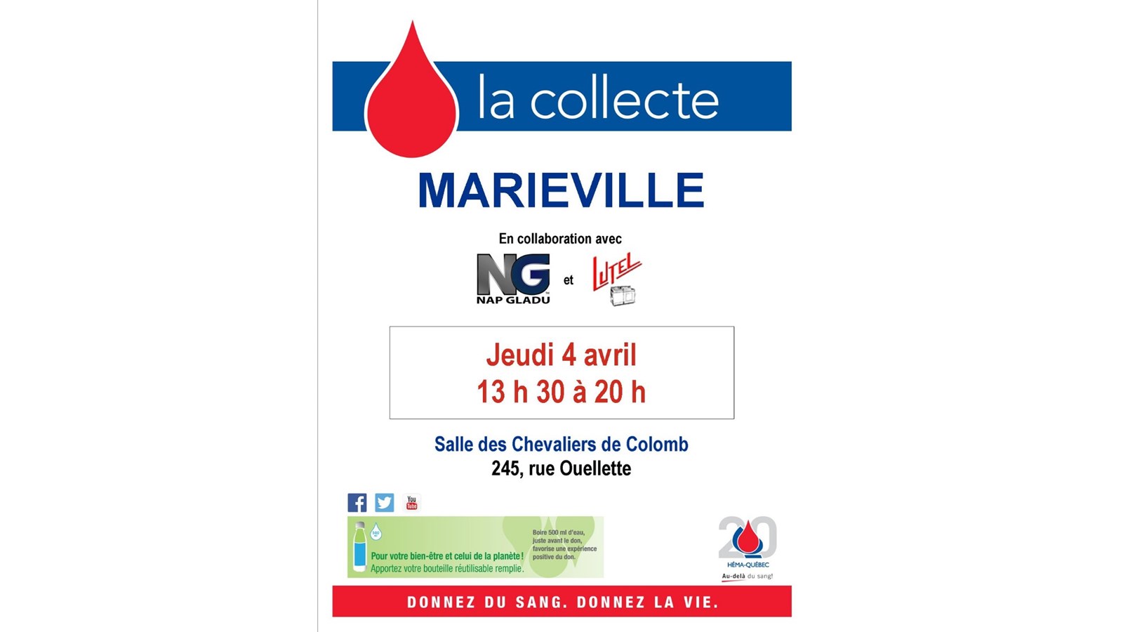 Participez à la prochaine collecte de sang de Marieville