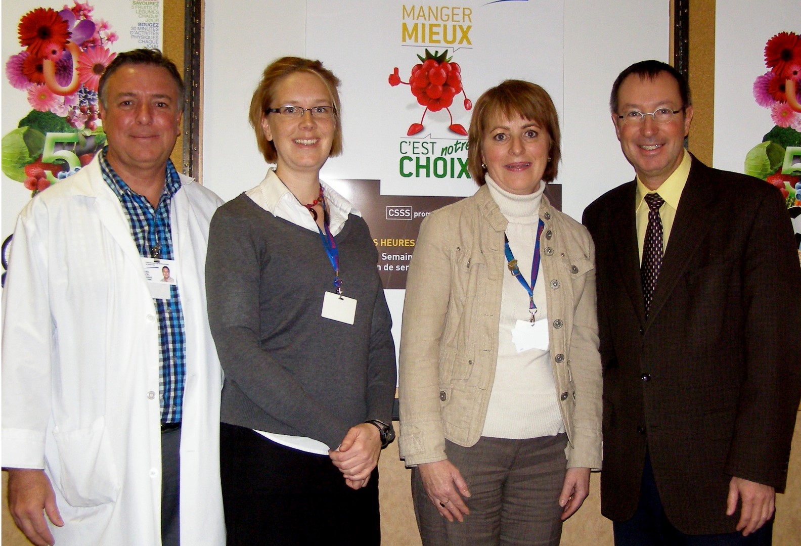Marcel Gravel, chef des services alimentaires CHCD, Marie Ouellet, nutritionniste, programme Jeunesse et Santé publique, Danielle Lévesque, coordonnatrice des services alimentaires et restauration et Benoit Marchessault, directeur général du Centre de santé et de services sociaux (CSSS) Pierre-De Saurel.