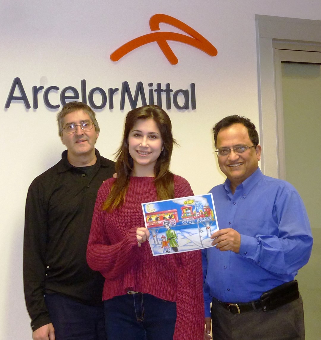 Pierre Charland, père de Myriam et employé de l’aciérie de Contrecoeur-Est, accompagne Myriam et Sujit Sanyal, vice-président, Opérations d’ArcelorMittal Montréal
