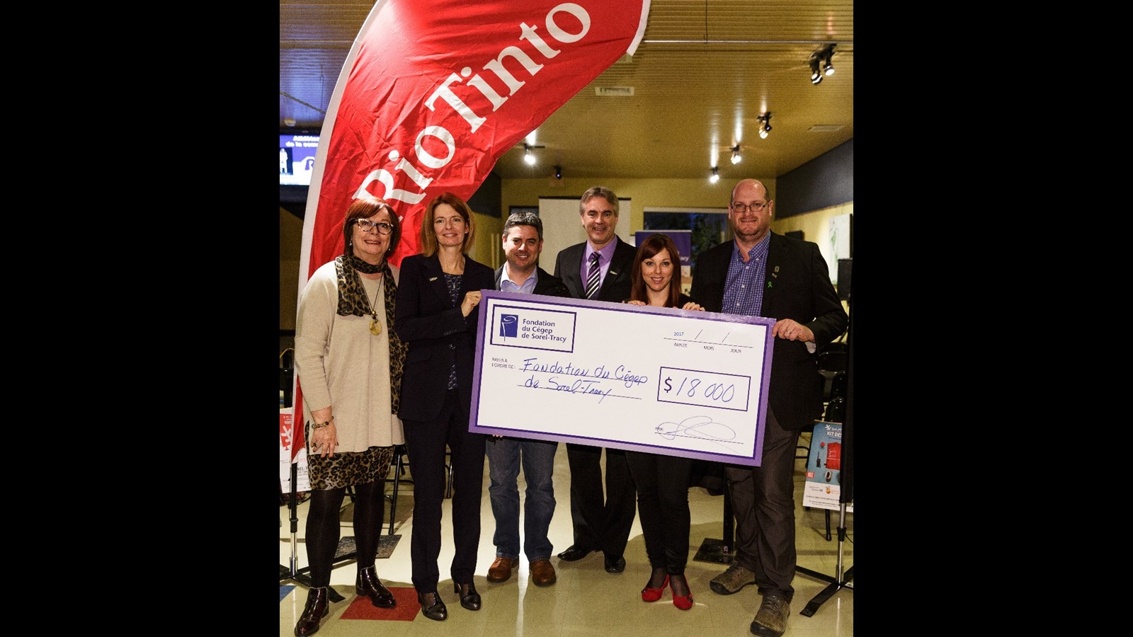 Rio Tinto Fer et Titane remet 18 000 $ à la Fondation du Cégep de Sorel-Tracy