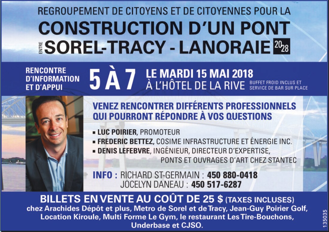 Le regroupement de citoyens et de citoyennes pour la construction d'un pont entre Sorel-Tracy et Lanoraie lance un appel à la population