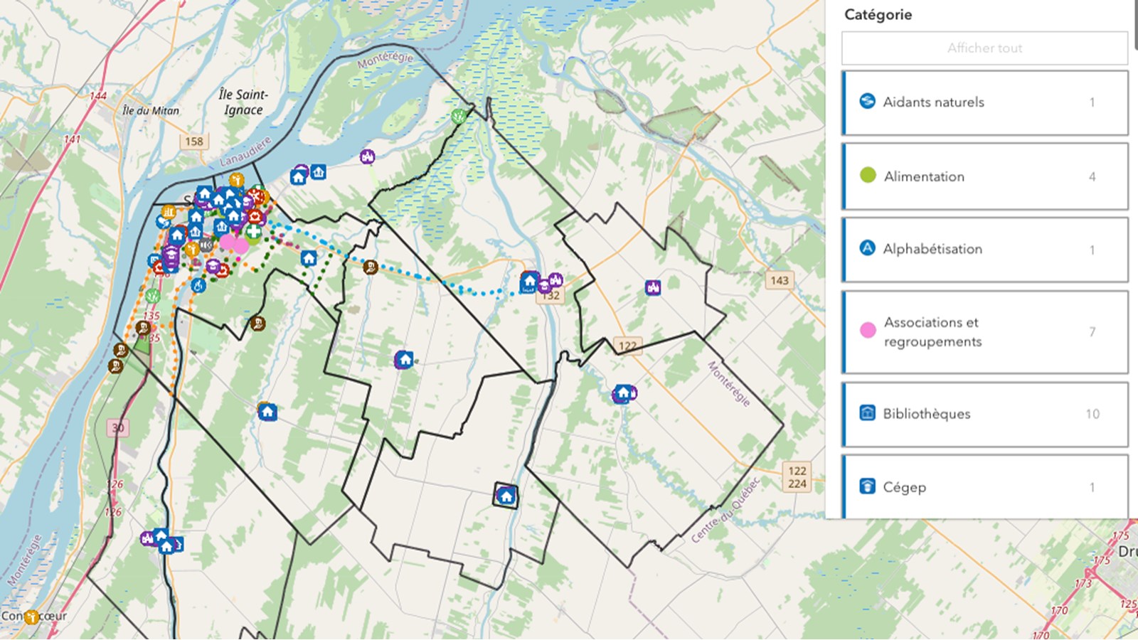 Les ressources offertes sur le territoire de la MRC de Pierre-De Saurel ont été
classées en cinq catégories : alimentation, aînés, santé, soutien, droits et emploi