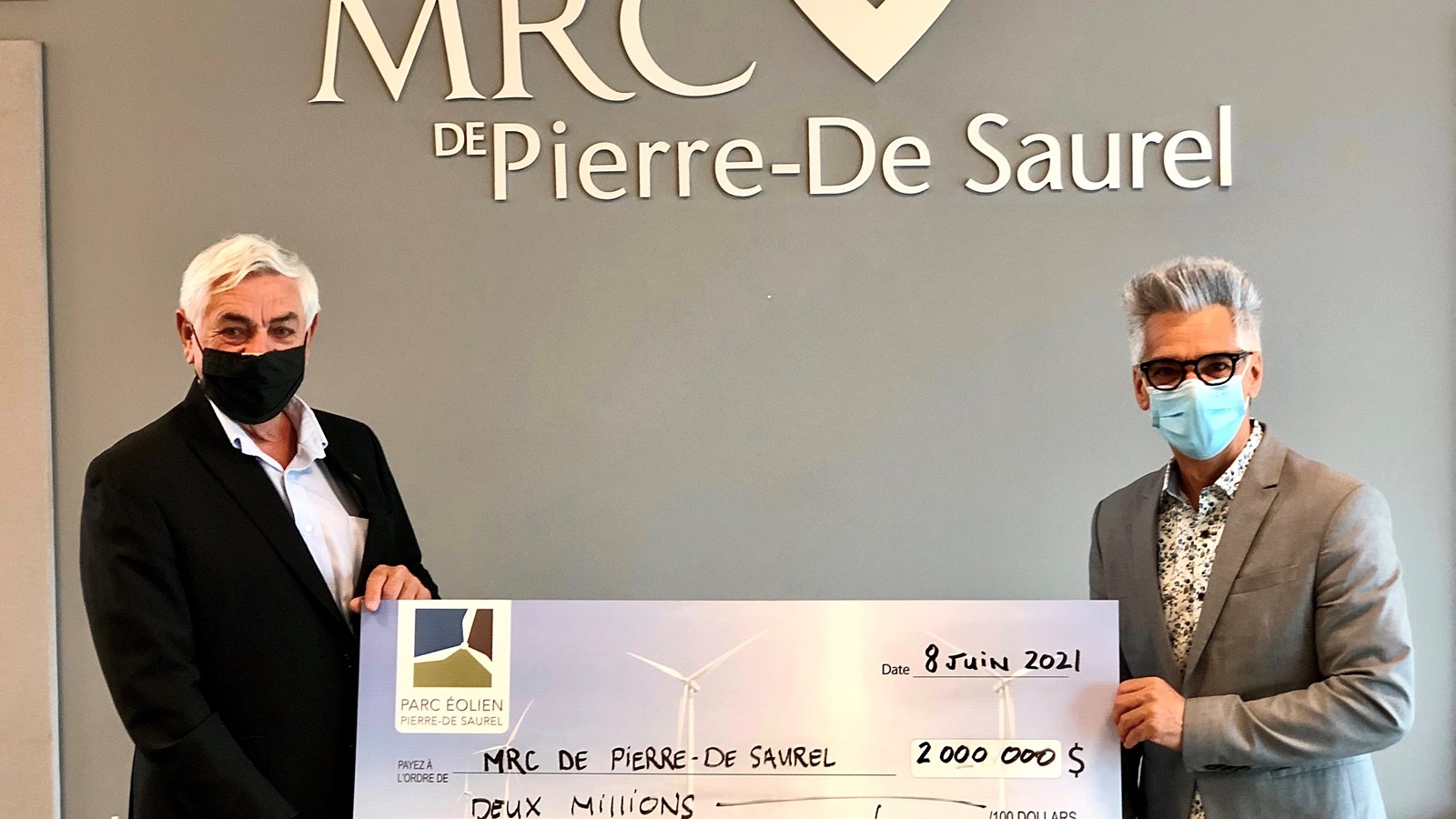 Parc éolien Pierre-De Saurel verse 2 millions à La MRC de Pierre-De Saurel