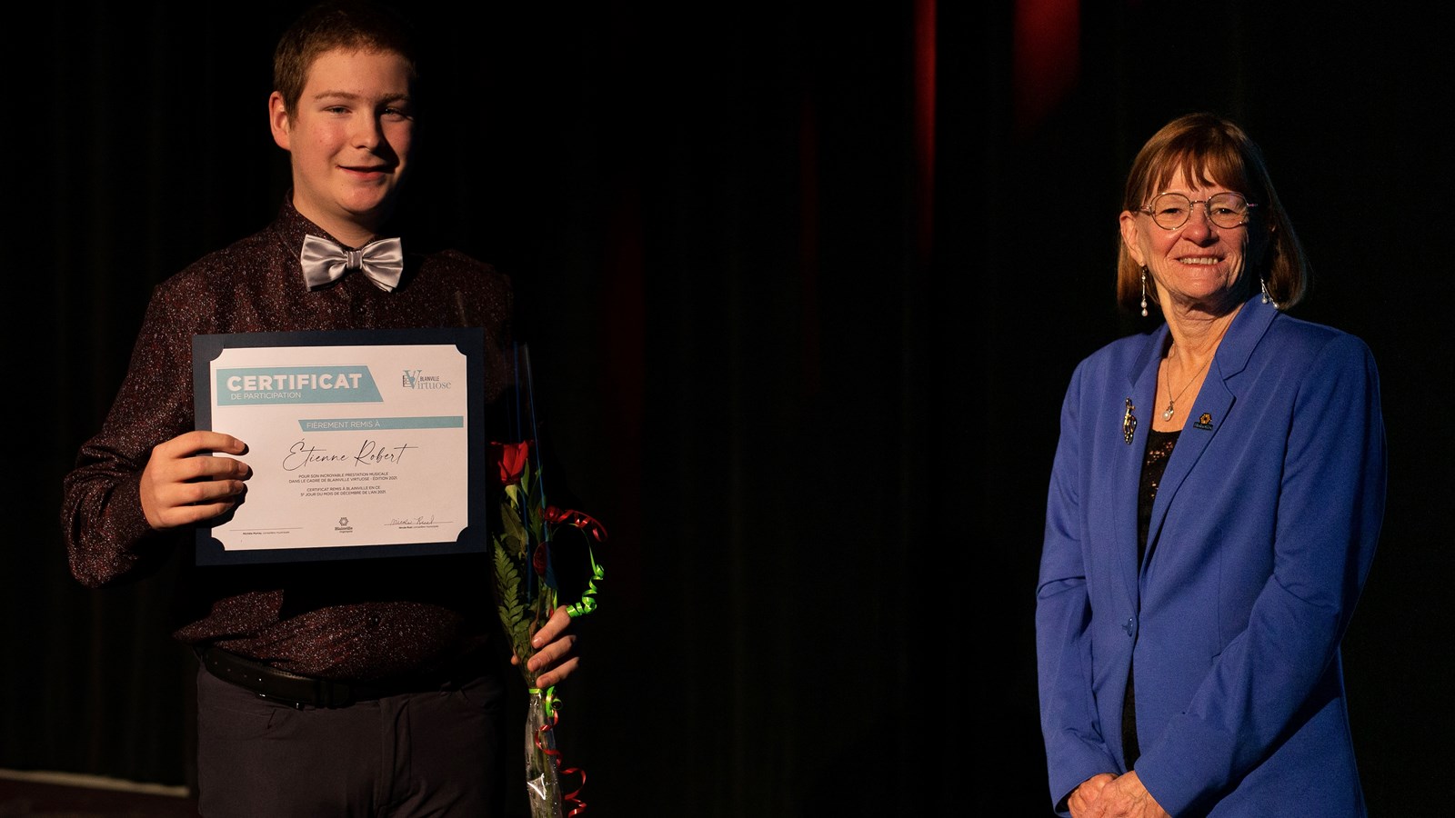 Étienne Robert, coup de cœur virtuose, accompagné de Mme Nicole Ruel, conseillère municipale.