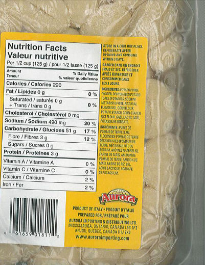 Présence non déclarée de gluten dans des gnocchis au maïs