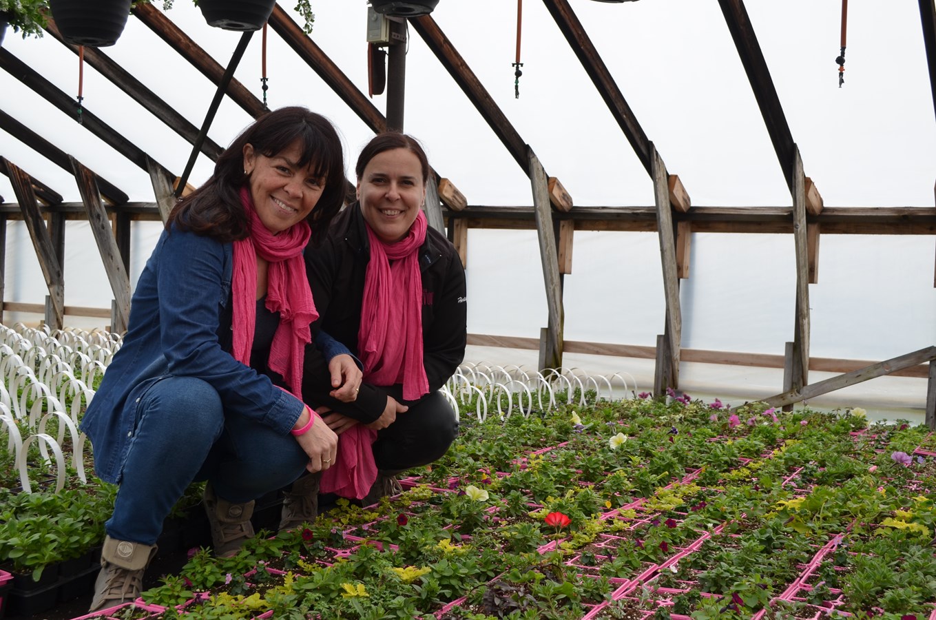 Les fleurs et légumes plantés dans ces petits pots roses sont destinés à être vendus pour financer leur aventure.