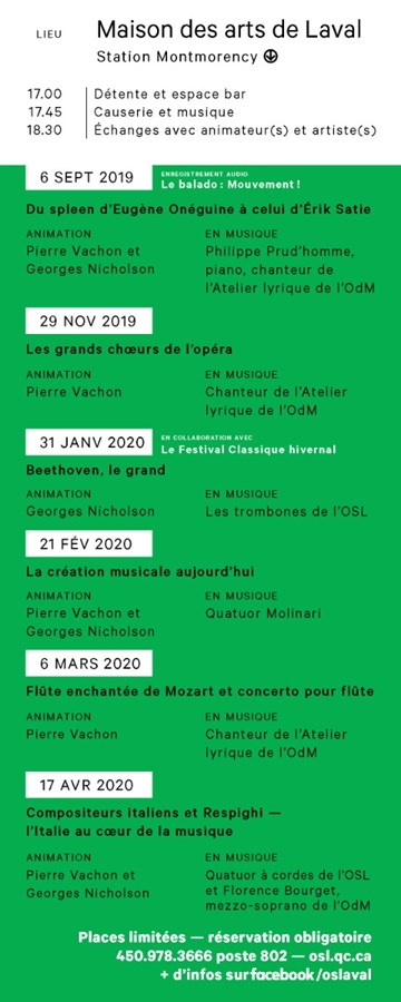 Nouveauté à Laval : l'Orchestre symphonique de Laval lance les 5 à 7 en musique!  