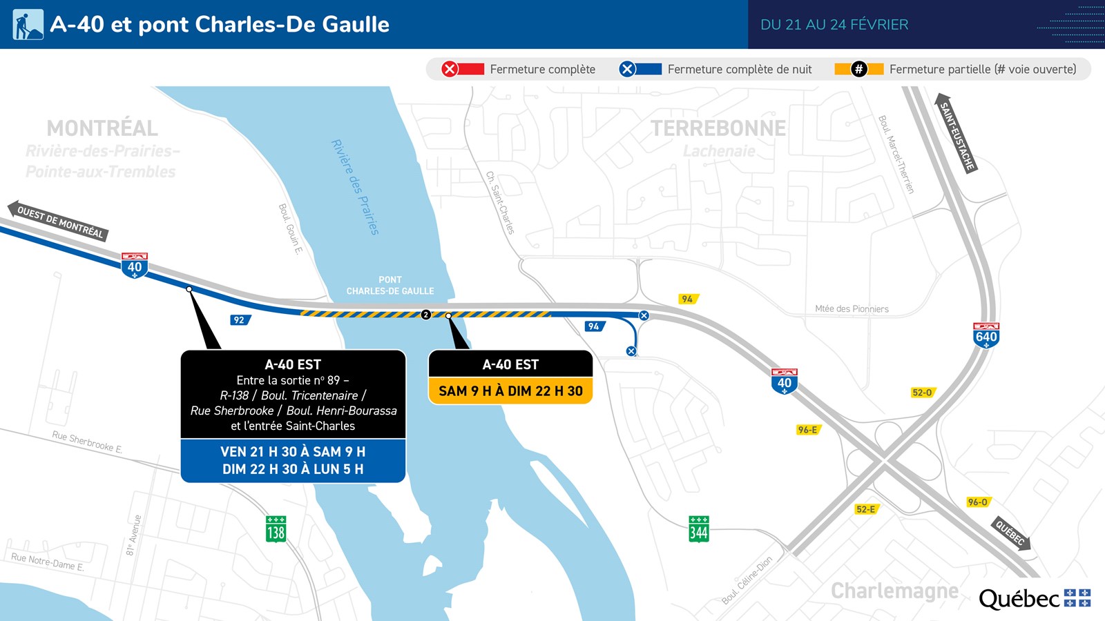 Des fermetures au pont Charles-De Gaulle, du 21 au 24 février