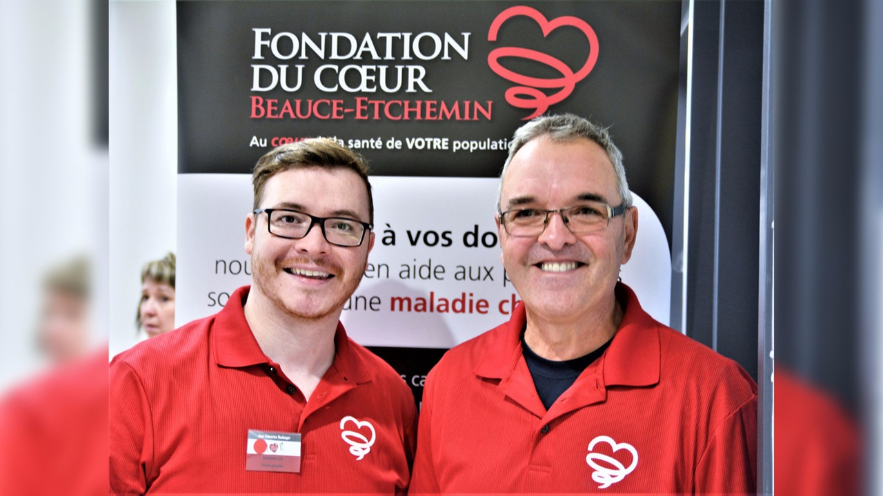 Jean-Sébastien Boulanger, président du Pavillon du cœur Beauce-Etchemin et Denis Bolduc, président de la Fondation du coeur Beauce-Etchemin.