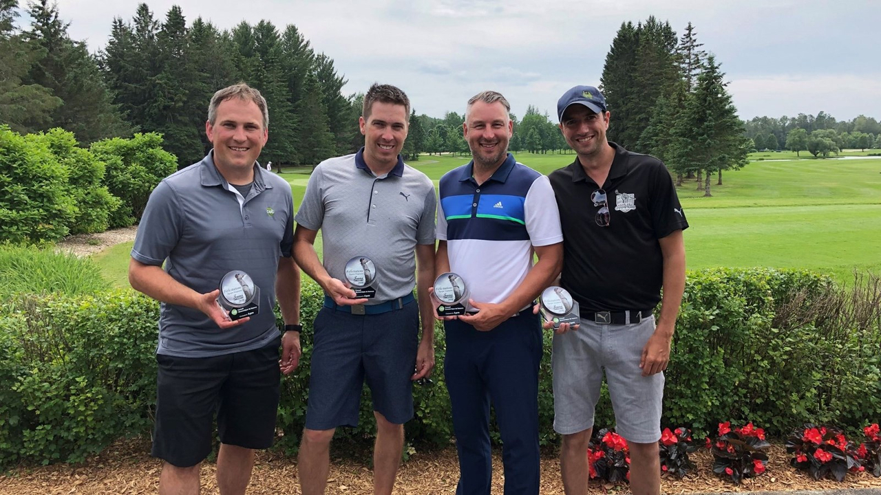 Les gagnants du matin : Philippe Cloutier, Philippe Grenier, Éric Lessard, Bernard Guillemette.