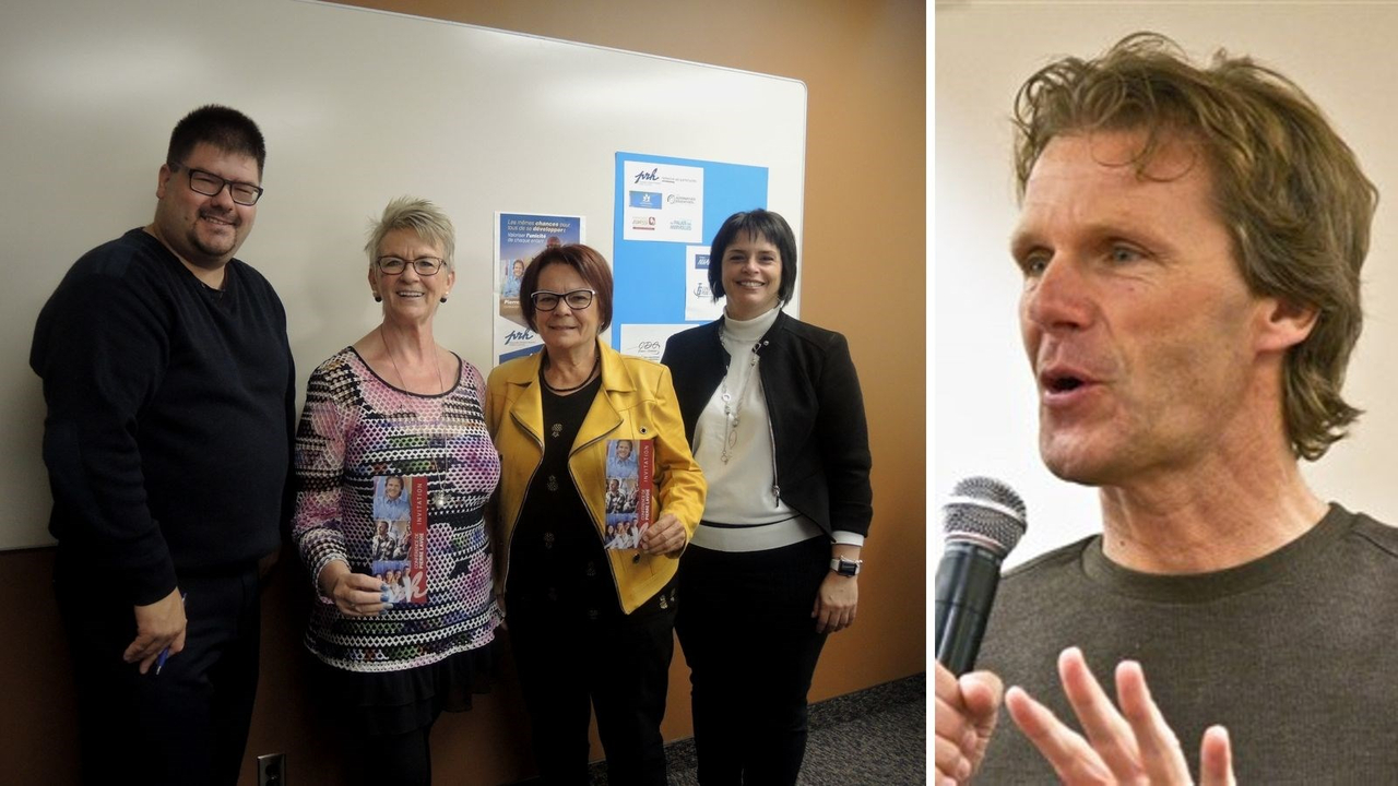 À gauche, Jean-François Fecteau, directeur par intérim de Parrainage jeunesse, Lorraine Roy, de Formation PRH, Diane Létourneau, de Boutique Nuance, et Stéphanie Poulin, propriétaire et psychoéducatrice de Les Aternatives éducatives. Ces deux dernières font partie des partenaires de Formation PRH. À droite : Pierre Lavoie.