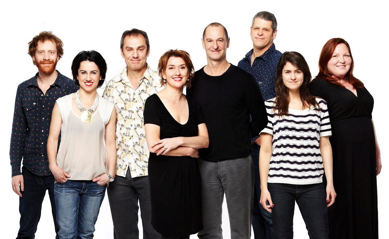 Claude Despins, Roger Larue, Henri Chassé, Simon Lacroix, Isabelle Vincent, Sarah Laurendeau, Guillermina Kerwin et Kathleen Fortin