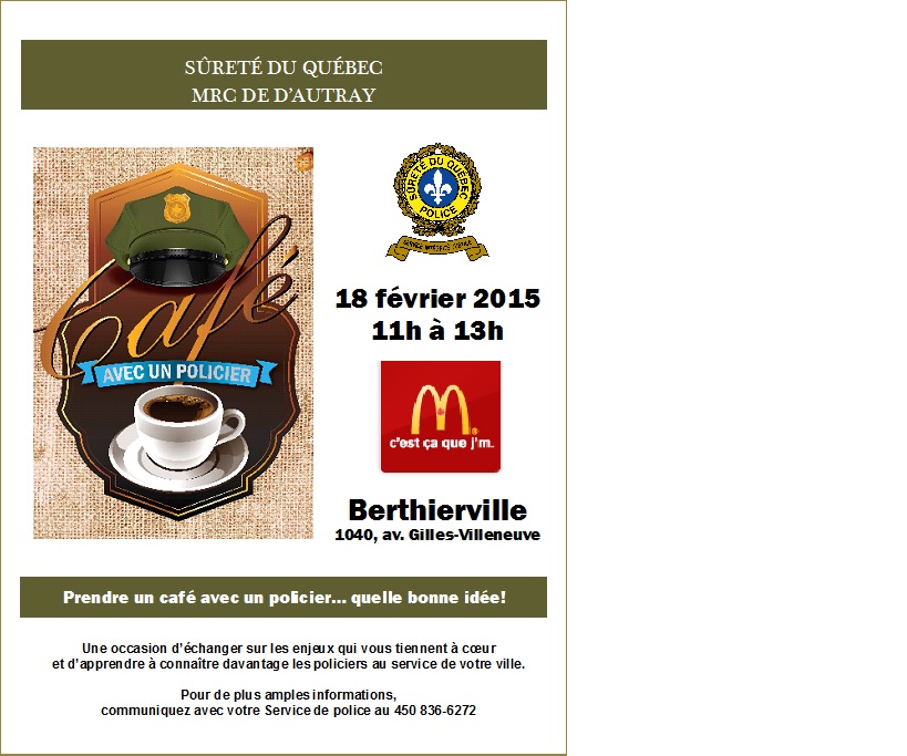 Tenue de l'activité Prendre un café avec un policier à Berthierville