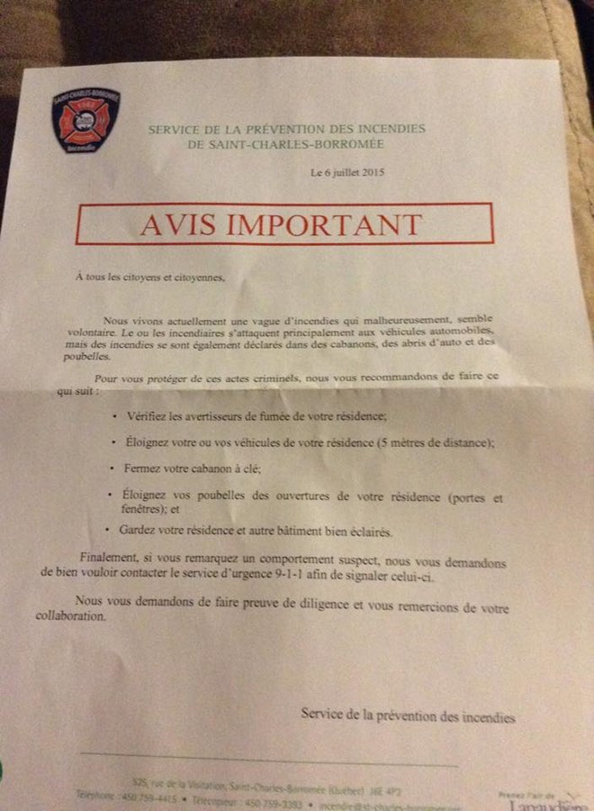 Les pompiers demandent aux citoyens de Crabtree d'observer certaines consignes de sécurité