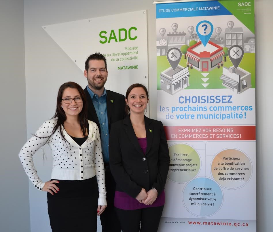 Emmanuelle Lefebvre (agente de développement et communication), Jonathan Landreville (directeur général), Charlène Guertin (chargée de projet Étude commerciale à la SADC Matawinie).