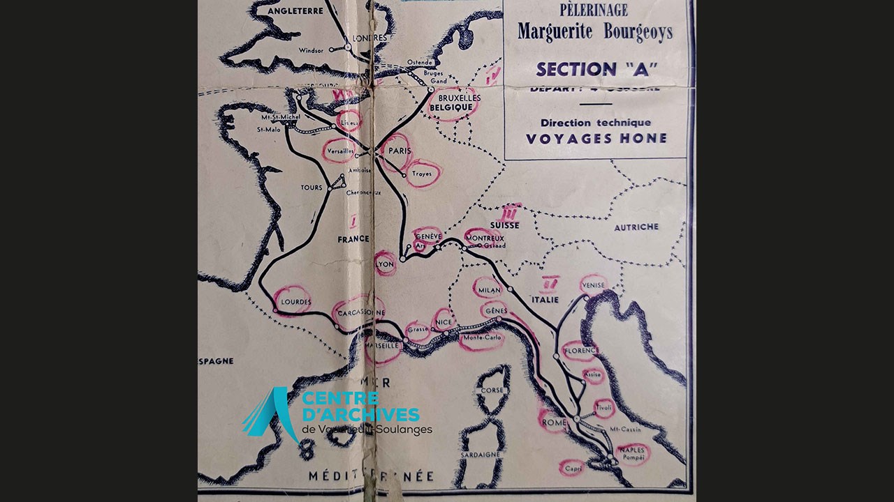 Itinéraire de voyage en Europe, 1950.