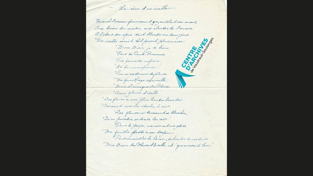 Poème intitulé « Le rêve d’un érable », s.d.