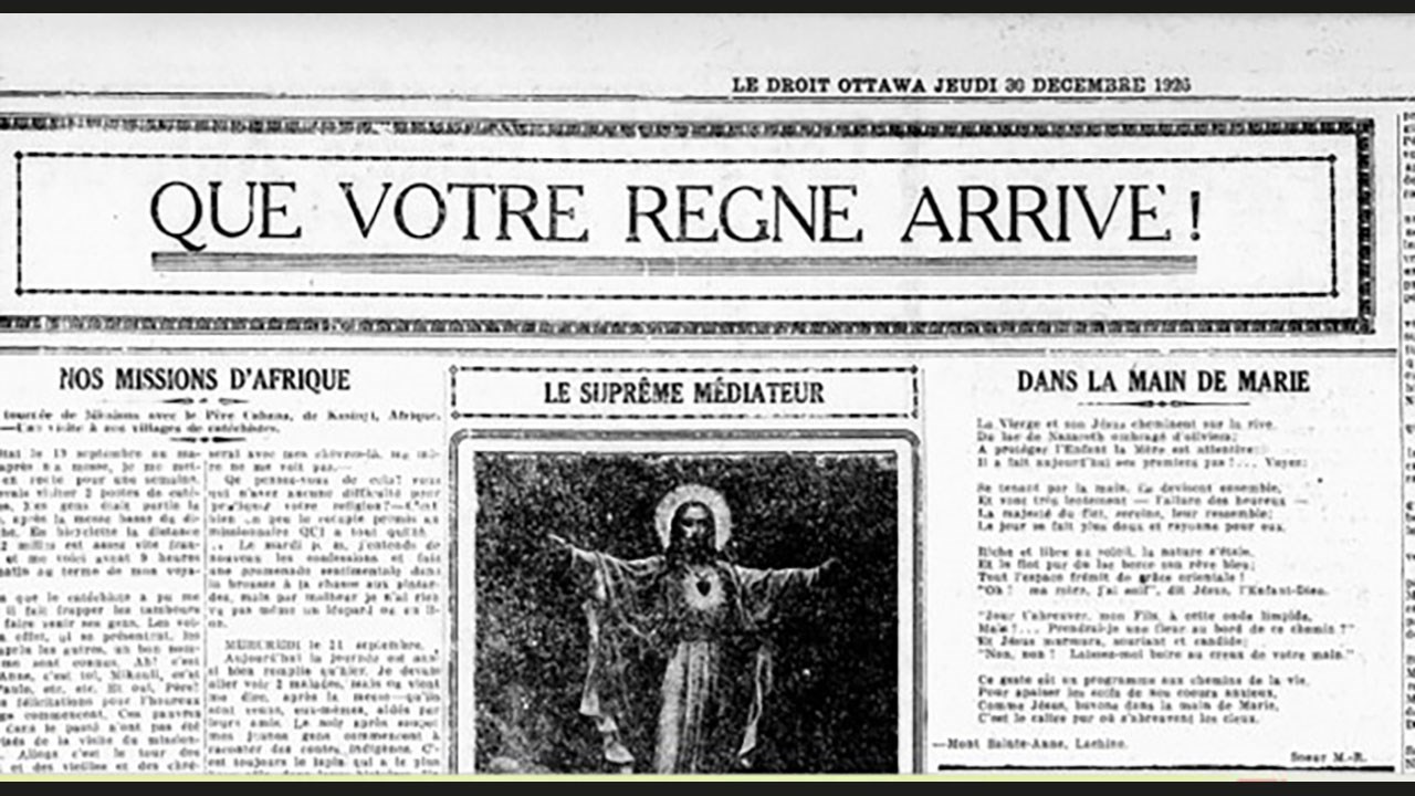 Poème intitulé « Dans la main de Marie » paru dans le journal Le Droit d’Ottawa, p. 8, 1926-12-30.