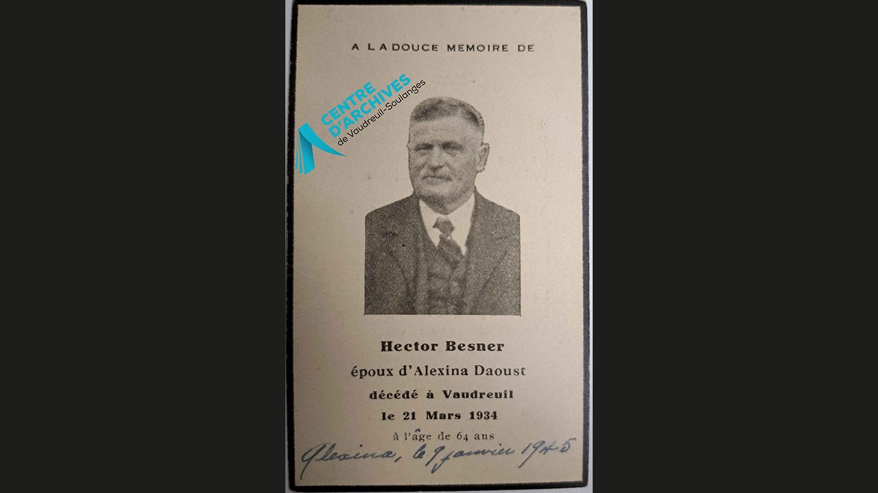 Carte mortuaire du tuteur de Marie, son frère Hector Besner, décédé le 21 mars 1934.