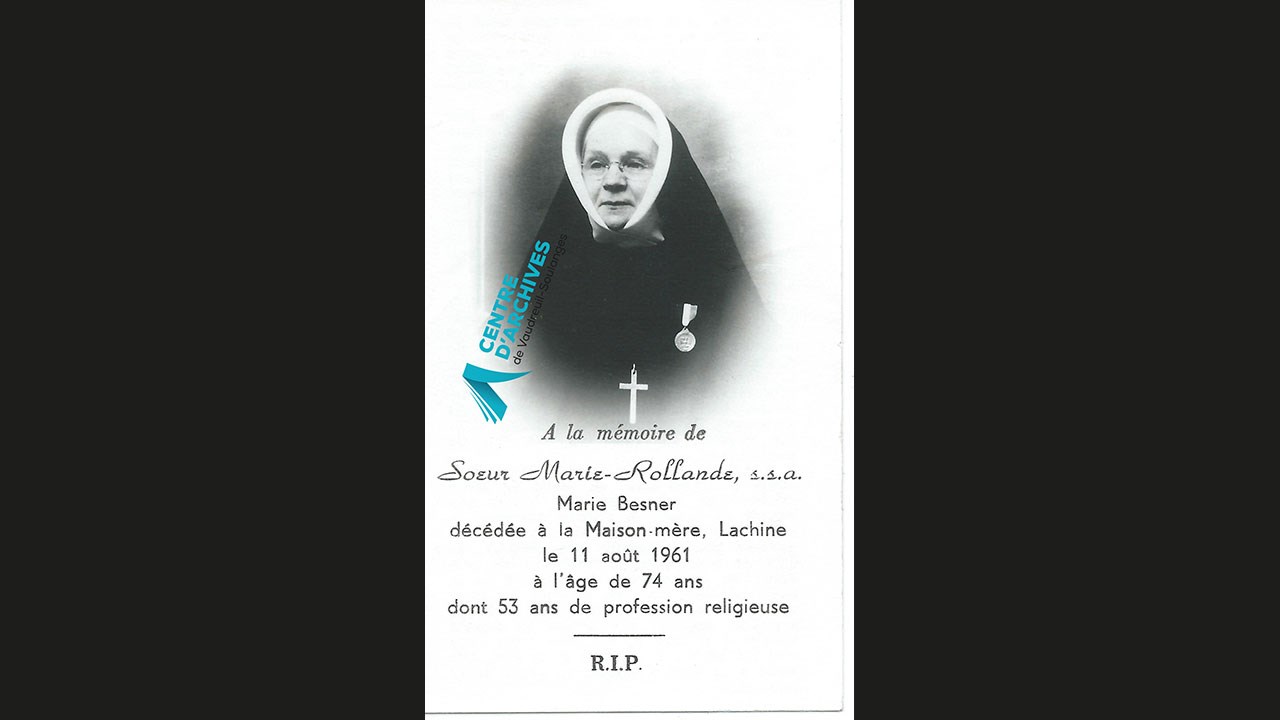 Carte mortuaire de Sr Marie-Rollande, 1961.
