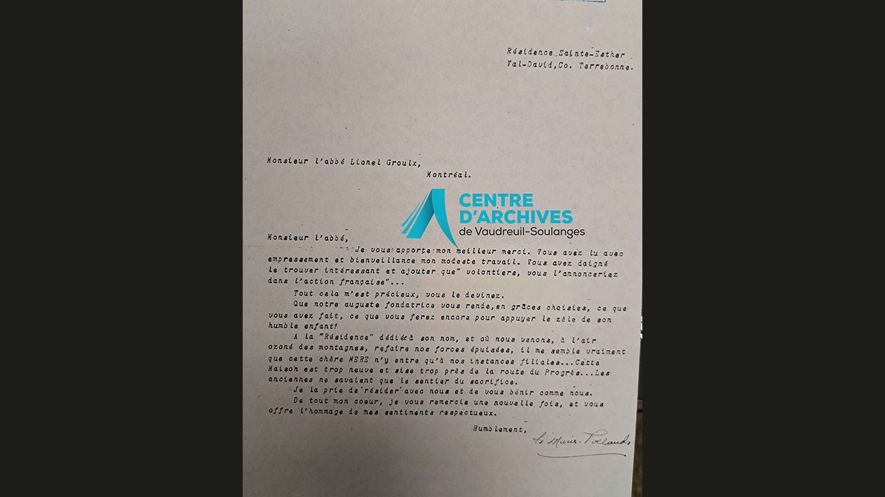 Lettre non datée de Sr Marie-Rollande à l’abbé Lionel Groulx. Correspondance pour révision de textes.
