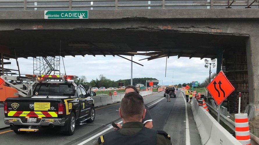 Un camion percute le viaduc de la Montée Cadieux à Vaudreuil-Dorion