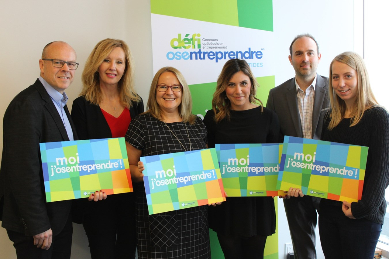 Martin Thibault (Président d’honneur volet Création d’entreprise et Réussite Inc.) , Johanne Tessier, Sophie Bédard, Florence Ferron (Présidente d’honneur volet Entrepreneuriat étudiant) , Alex Robitaille et Annie Thibault.  