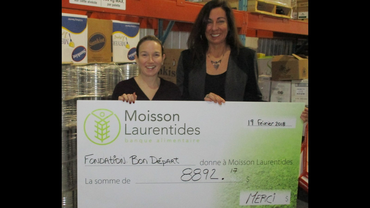 La fondation bon départ soutient moisson laurentides avec un don de 8 892 $