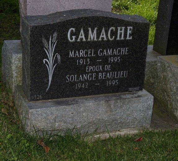Marcel Gamache était un acteur et scénariste québécois célèbre pour être notamment l’auteur des populaires séries Cré Basile, Symphorien et Les Brillant, qui ont mis en vedette des comédiens tels que Denis Drouin, Gilles Latulippe et Olivier Guimond.
Né à Montréal en 1913, M. Gamache est décédé dans le secteur Sainte-Dorothée, à Laval, en mai 1995. Il est inhumé dans le cimetière de la paroisse, derrière l’église. «Sa pierre tombale n’a rien d’extravagante, elle est très sobre», explique Suzanne Beauchamp, secrétaire du cimetière Saint-Dortohée. Par contre, un parc a été nommé en son honneur. Il se retrouve sur la Place publique de Sainte-Dorothée, face à l’église.