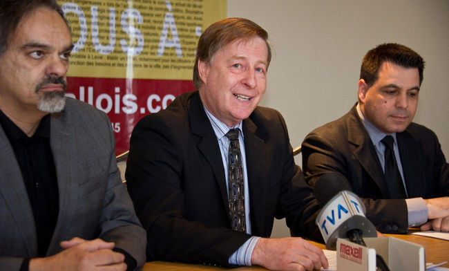 Marc Demers, entouré sur la photo par Emilio Migliozzi et David De Cotis,  dirigera le ML lors de la prochaine campagne électorale.