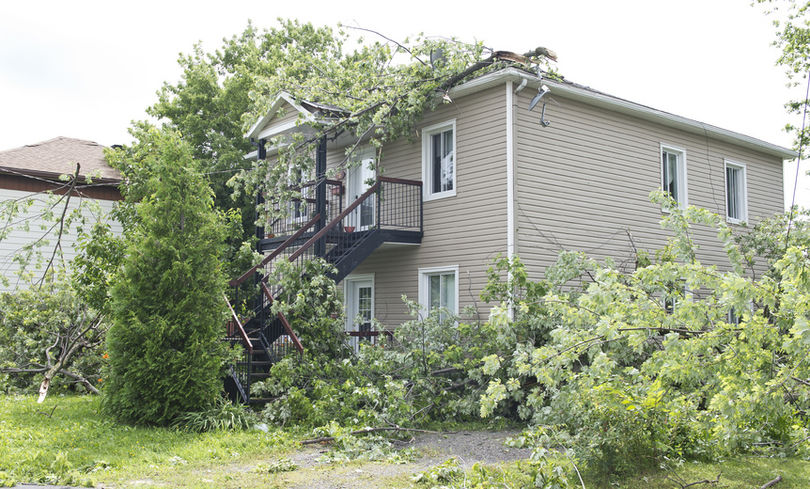 Les résidents constatent les dégâts au lendemain de l'orage violent qui s'est abattu sur le Québec vendredi soir, à Laval près de Montréal en ce samedi 20 juillet 2013. Sur cette photo: Le quartier Vieux Ste-Rose près des rues Mont-Royal et Grenier.
JOEL LEMAY/AGENCE QMI