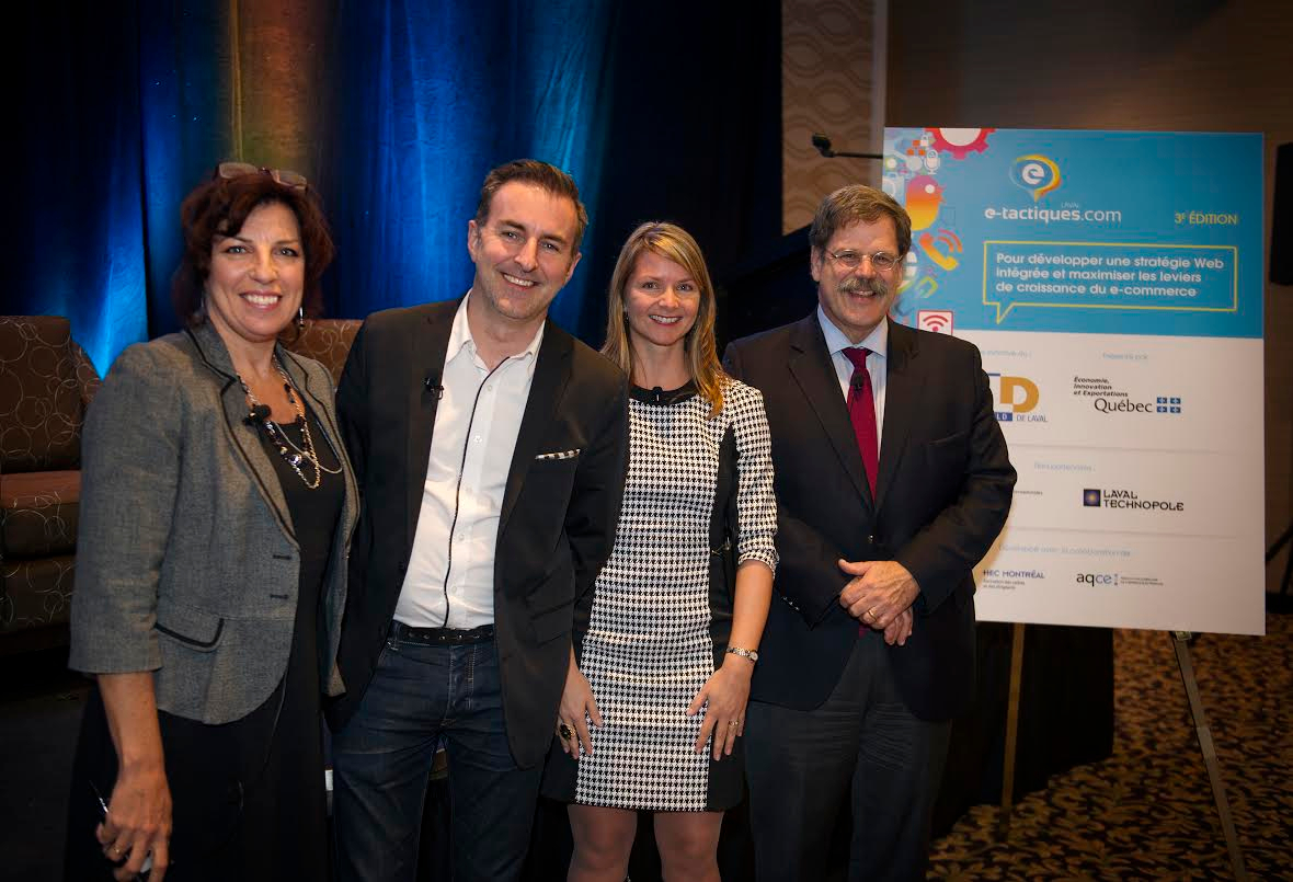 Nicole Martel, Association québécoise des technologies (AQT), François Charron, Mélanie Béland, Postes Canada et Jacques Nantel, Ph.D., HEC Montréal, ont participé au panel sur l’avenir du commerce électronique.