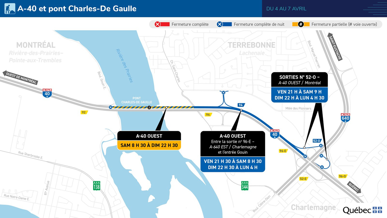 Des fermetures au pont Charles-De Gaulle, du 4 au 7 avril