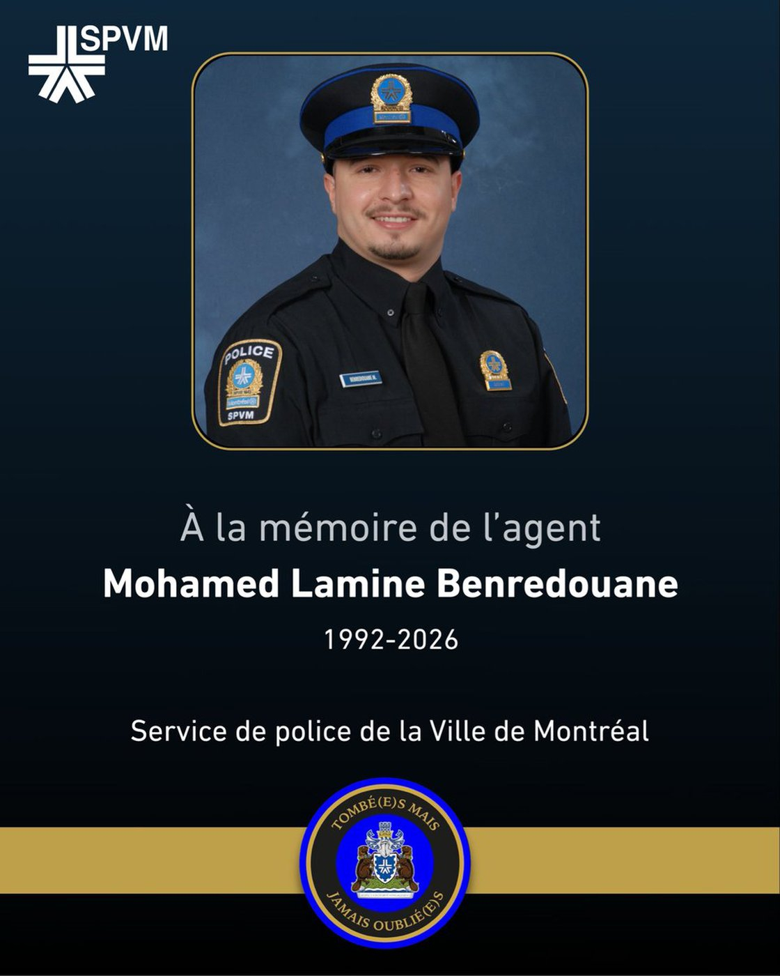 Hommage public mardi à Montréal à l’agent de police tué lors d'une fusillade