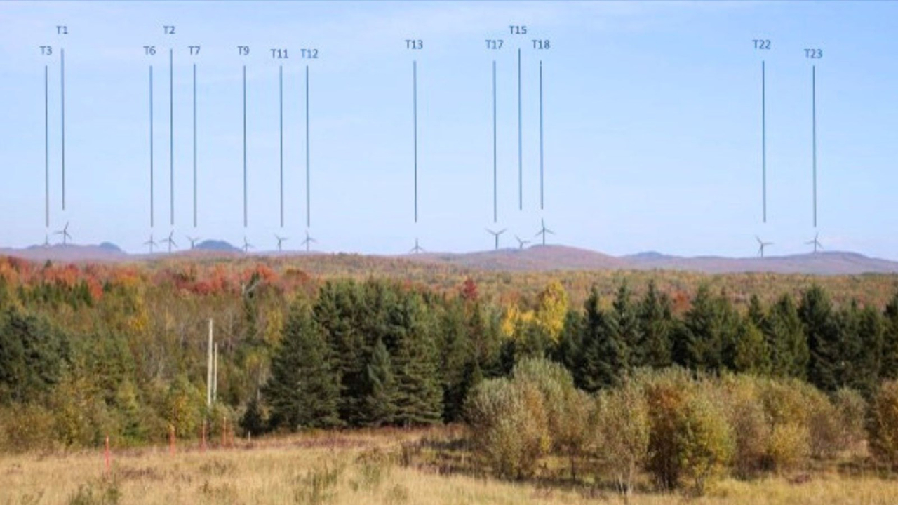 Simulation visuelle du Parc éolien de la Haute-Chaudière - Point de vue des éoliennes à partir du 3e rang au sud de Frontenac.