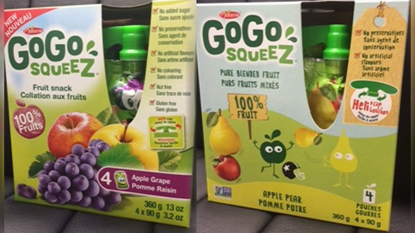 GoGo squeeZ rappelle deux saveurs de compote en gourde