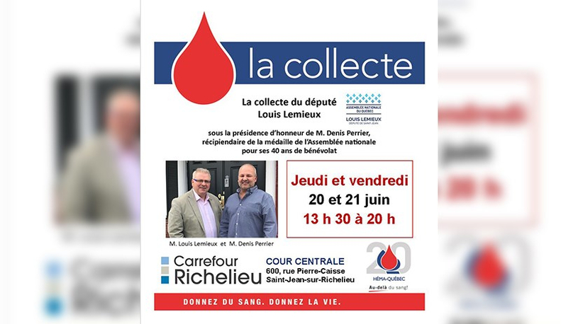 Le député Louis Lemieux vous invite à donner du sang