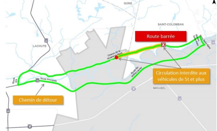 Fermeture complète du chemin de la Rivière-du-Nord à Saint-Colomban